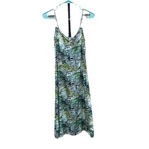RTR Louna Dana Green & White Palm Printed Sleeveless V Neck Midi Dress Sz S